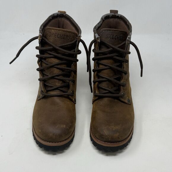 Skechers Logger Boots Womens 6.5 Brown Leather Chunky Heel Y2K Biker 47808 - Picture 7 of 16